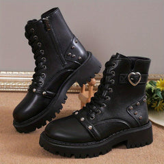 Women's Studded Platform Boots Chunky Heel Combat Shoes
