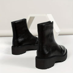 Women's Platform Ankle Boots Front Zipper Round Toe Combat Boots