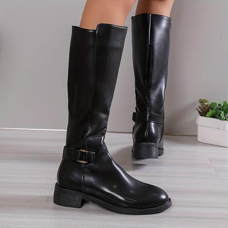 Women's Knee High Side Zipper Chunky Heeled Boots