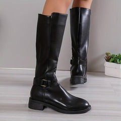 Women's Knee High Side Zipper Chunky Heeled Boots