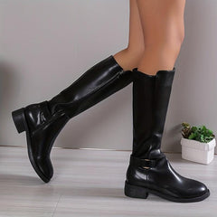 Women's Knee High Side Zipper Chunky Heeled Boots