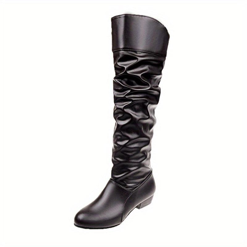 Women's Slouchy Mid Calf Boots Low Heeled Pull On Boots