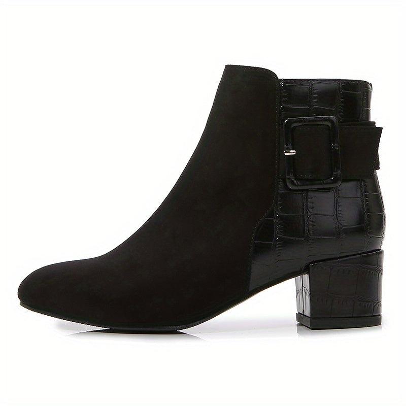 Women's Chunky Heeled Ankle Boots with Buckle Strap