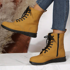 Women's Lace Up Short Boots Side Zipper Outdoor Comfort Booties