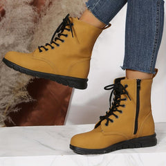Women's Lace Up Short Boots Side Zipper Outdoor Comfort Booties