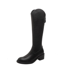 Women's Knee High Block Heel Boots - Faux Leather Booties