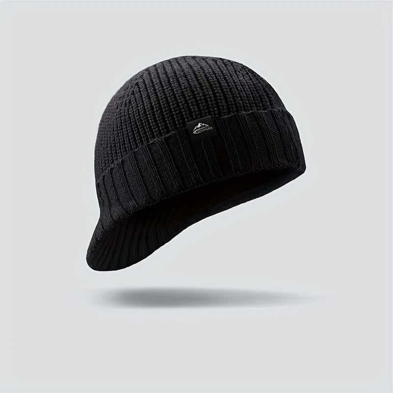 Men's Plush Knitted Beanie Hat, Windproof & Warm