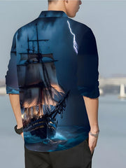 Sailing Boat Pattern Men's Long Sleeve Shirt