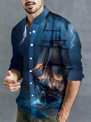 Sailing Boat Pattern Men's Long Sleeve Shirt