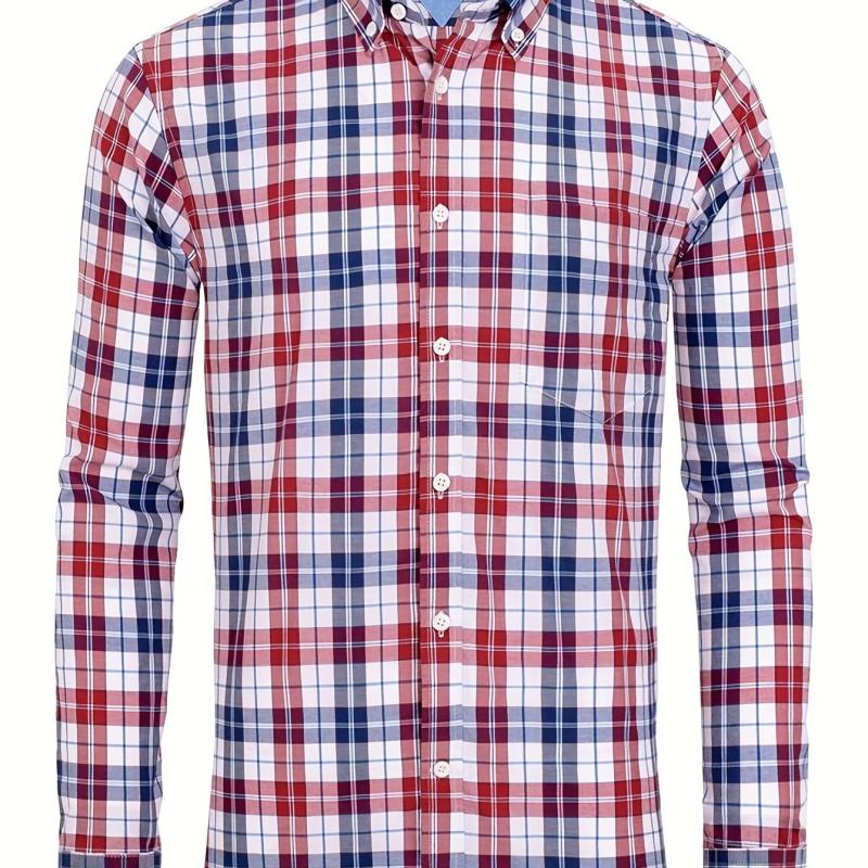 Men's Plaid Long Sleeve Shirt for Spring Autumn