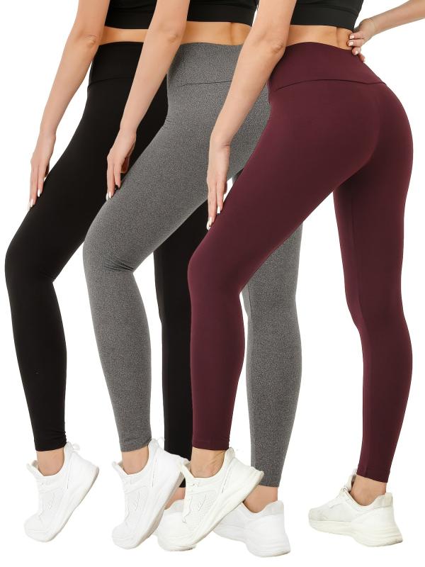 Soft Solid Sports Leggings For Women High Waisted Tummy Control