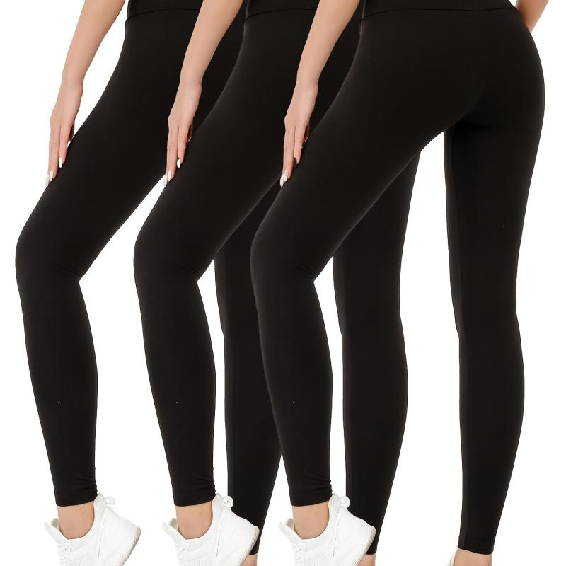 Soft Solid Sports Leggings For Women High Waisted Tummy Control