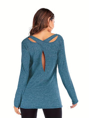Criss Cross Back Long Sleeve Yoga Shirt Lightweight Quick Dry