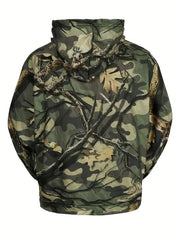 Camouflage Print Hoodie Men Graphic Sweatshirt Kangaroo Pocket Hooded Pullover