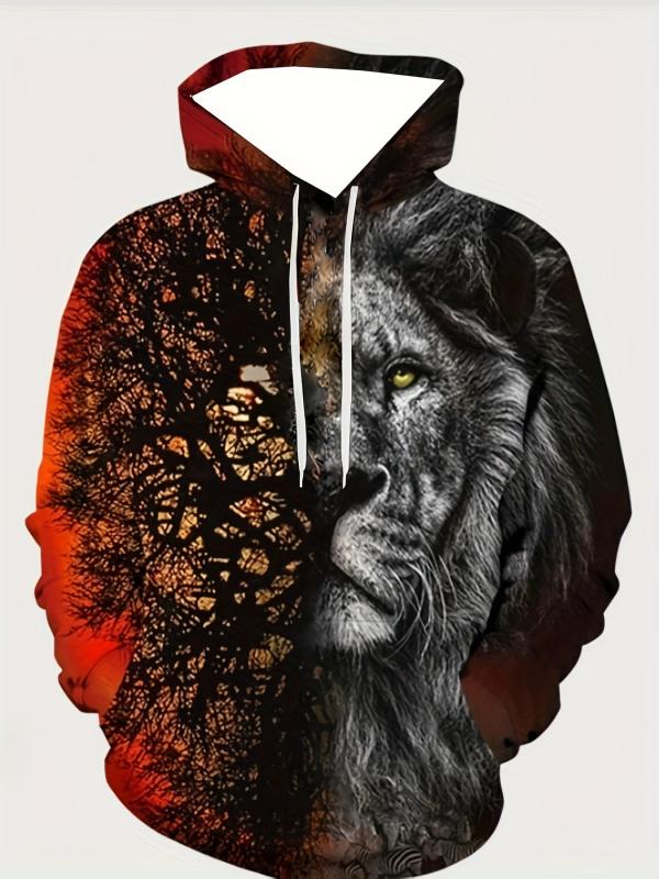 Camouflage Print Hoodie Men Graphic Sweatshirt Kangaroo Pocket Hooded Pullover