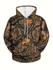Camouflage Print Hoodie Men Graphic Sweatshirt Kangaroo Pocket Hooded Pullover