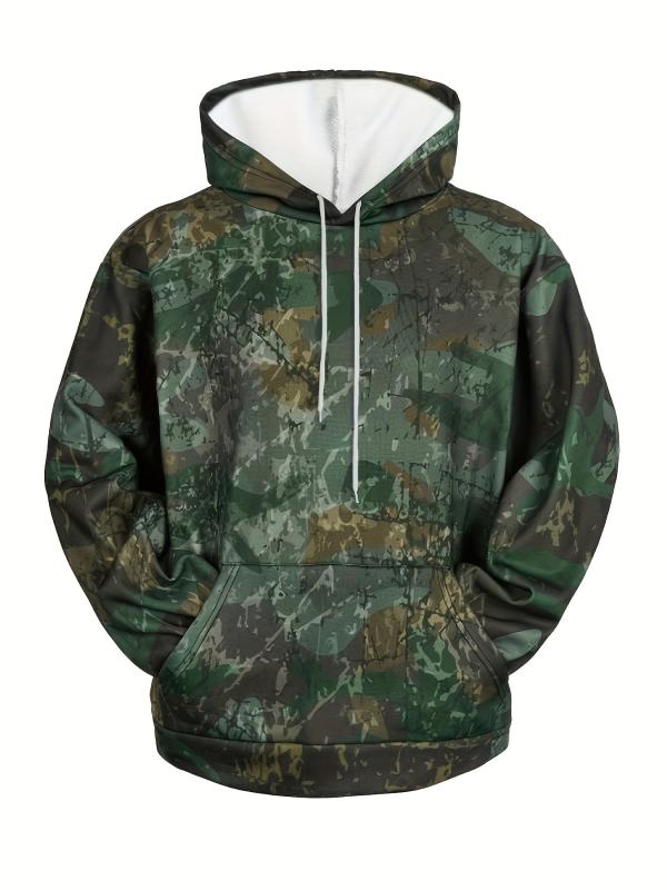Camouflage Print Hoodie Men Graphic Sweatshirt Kangaroo Pocket Hooded Pullover