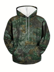 Camouflage Print Hoodie Men Graphic Sweatshirt Kangaroo Pocket Hooded Pullover