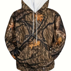 Camouflage Print Hoodie Men Graphic Sweatshirt Kangaroo Pocket Hooded Pullover