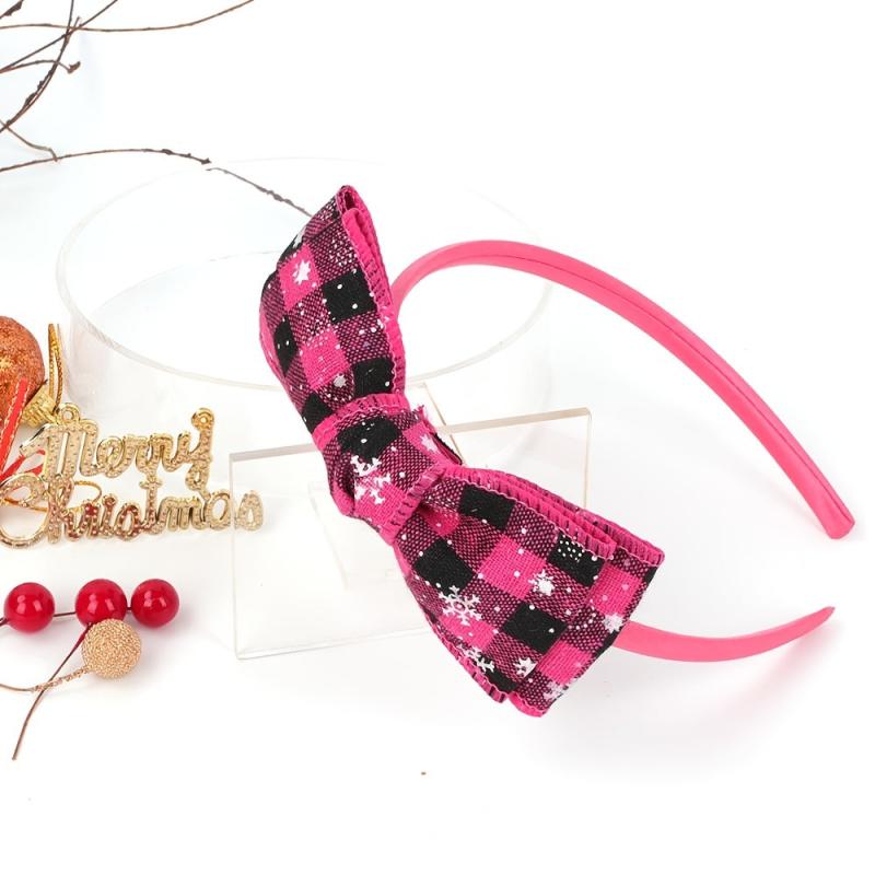 Christmas Bow Hair Band Double Checked Snowflake Ribbon Hair Band 6 Colors