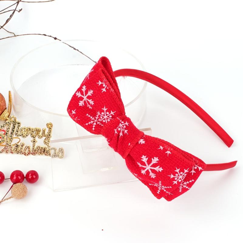 Christmas Bow Hair Band Double Checked Snowflake Ribbon Hair Band 6 Colors