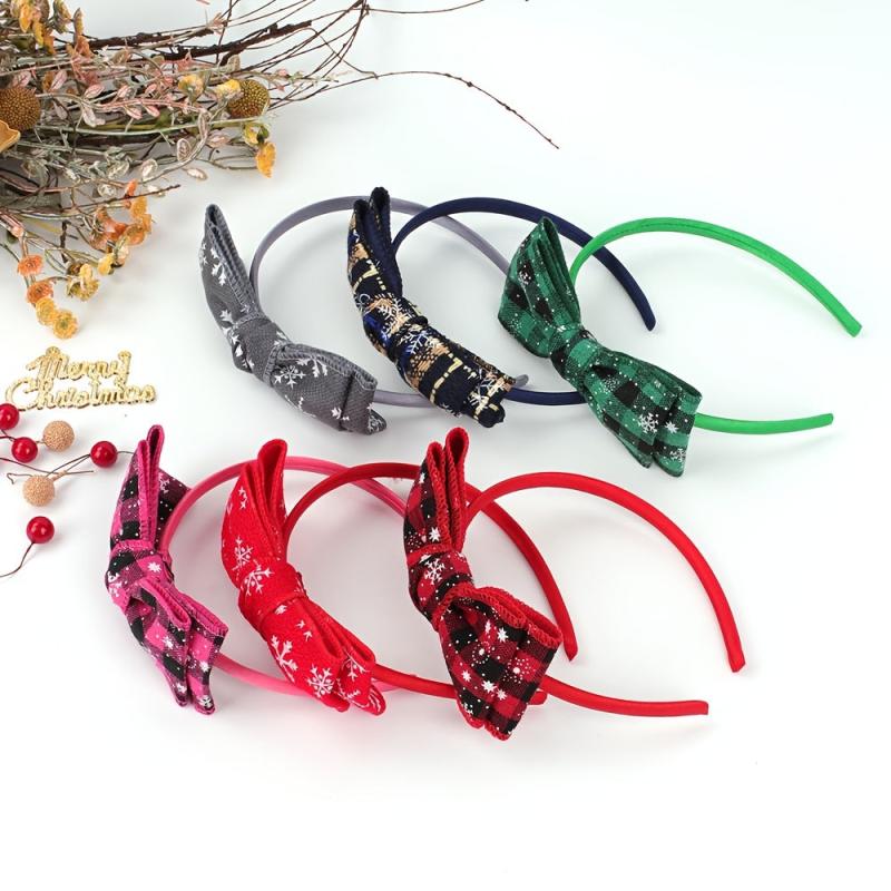 Christmas Bow Hair Band Double Checked Snowflake Ribbon Hair Band 6 Colors