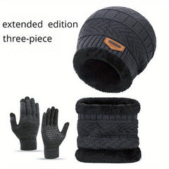 Winter Knitted Hat Scarf Gloves Set For Women Men Velvet Lining Warm Beanie