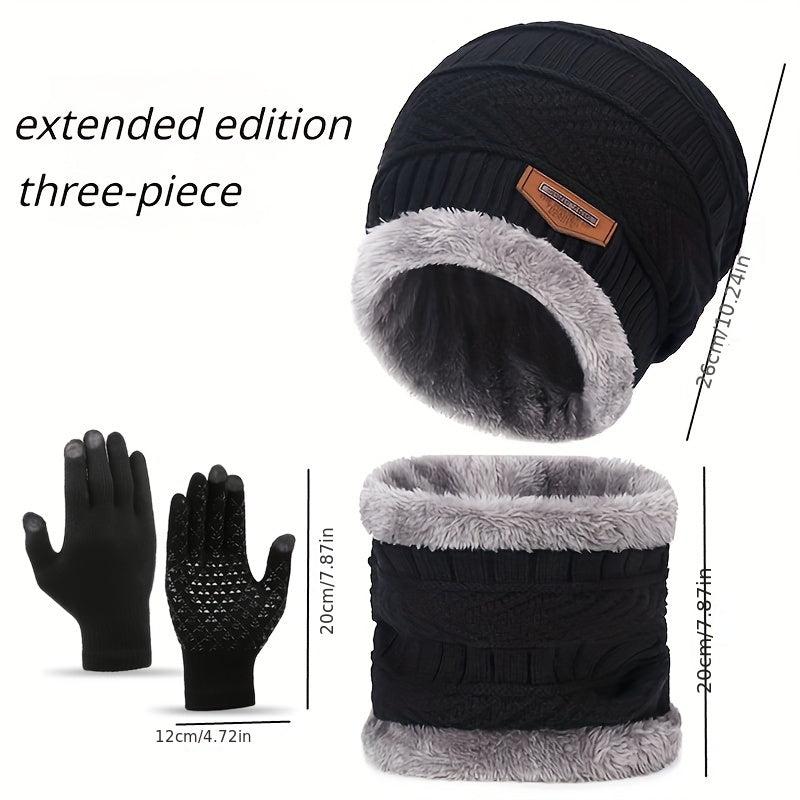 Winter Knitted Hat Scarf Gloves Set For Women Men Velvet Lining Warm Beanie