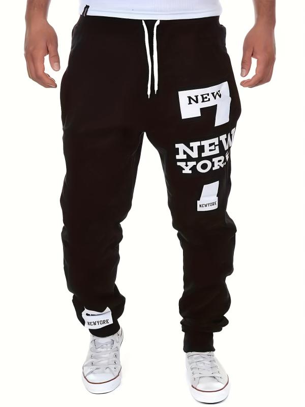 York & Number 7 Print Joggers Men's Casual Stretch Waist Drawstring Sweatpants