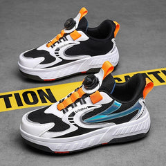 Boys Roller Shoes with Rotating Buckle Detachable Wheel Skate Sneakers