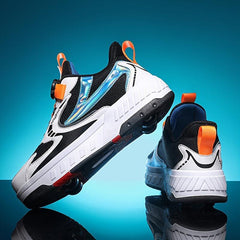 Boys Roller Shoes with Rotating Buckle Detachable Wheel Skate Sneakers