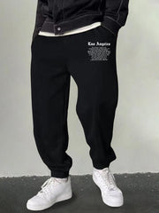 Men's LA Print Sweatpants Casual Stretch Drawstring Loose Pants