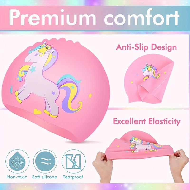 Silicone Animal Waterproof Swimming Cap Long Hair Anti slip Elastic Swim Cap