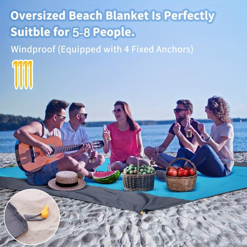 Waterproof & Sandproof Beach Blanket for 5-8 Adults, Lightweight & Portable