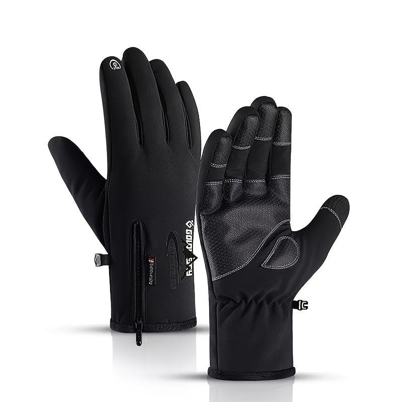Winter Velvet Gloves With Zipper Waterproof Windproof Touch Screen