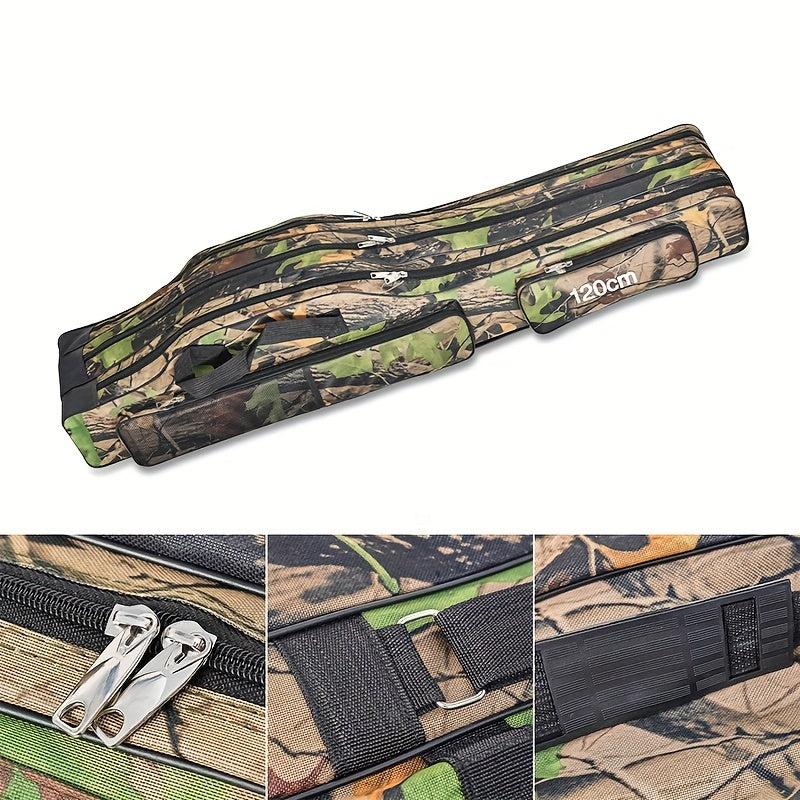 Portable Fishing Rod Case Triple Folding Waterproof Camouflage Travel Carry Bag