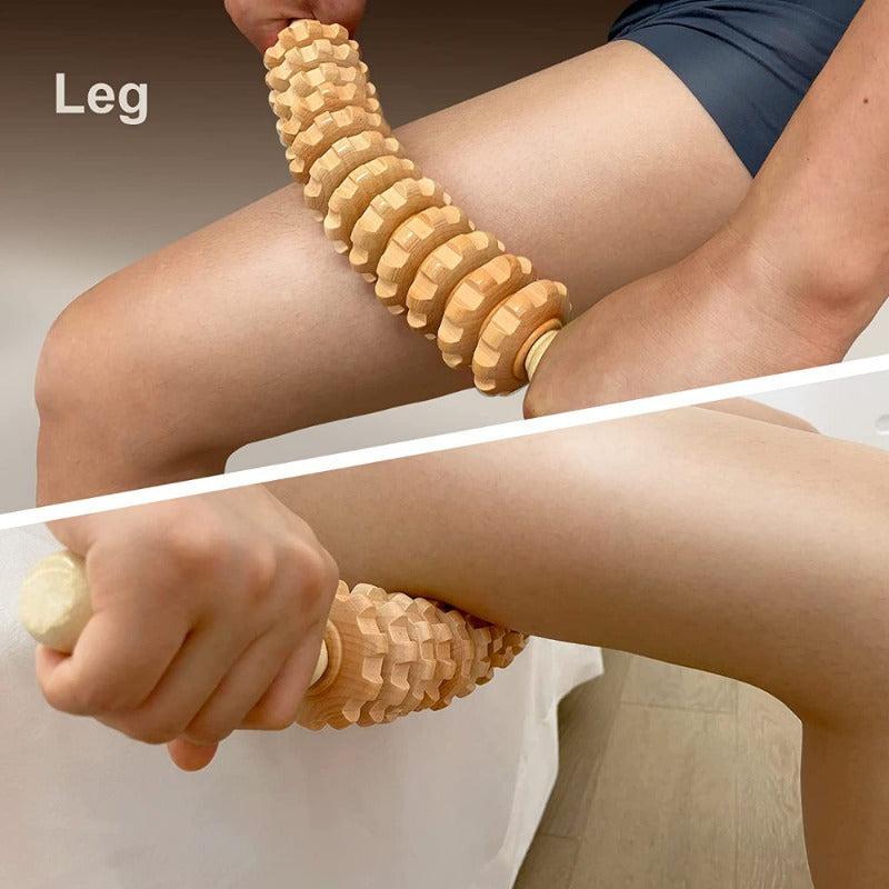 12 Wheels Body Fascia Massager Non Slip Wooden Yoga Massage Roller
