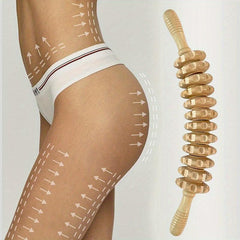 12 Wheels Body Fascia Massager Non Slip Wooden Yoga Massage Roller