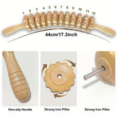 12 Wheels Body Fascia Massager Non Slip Wooden Yoga Massage Roller