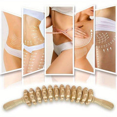 12 Wheels Body Fascia Massager Non Slip Wooden Yoga Massage Roller