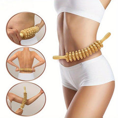 12 Wheels Body Fascia Massager Non Slip Wooden Yoga Massage Roller