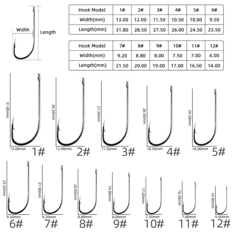 50pcs Circle Carp Eyed Fishing Hook Set Size 1-22 Japan Fishhooks for Seawater