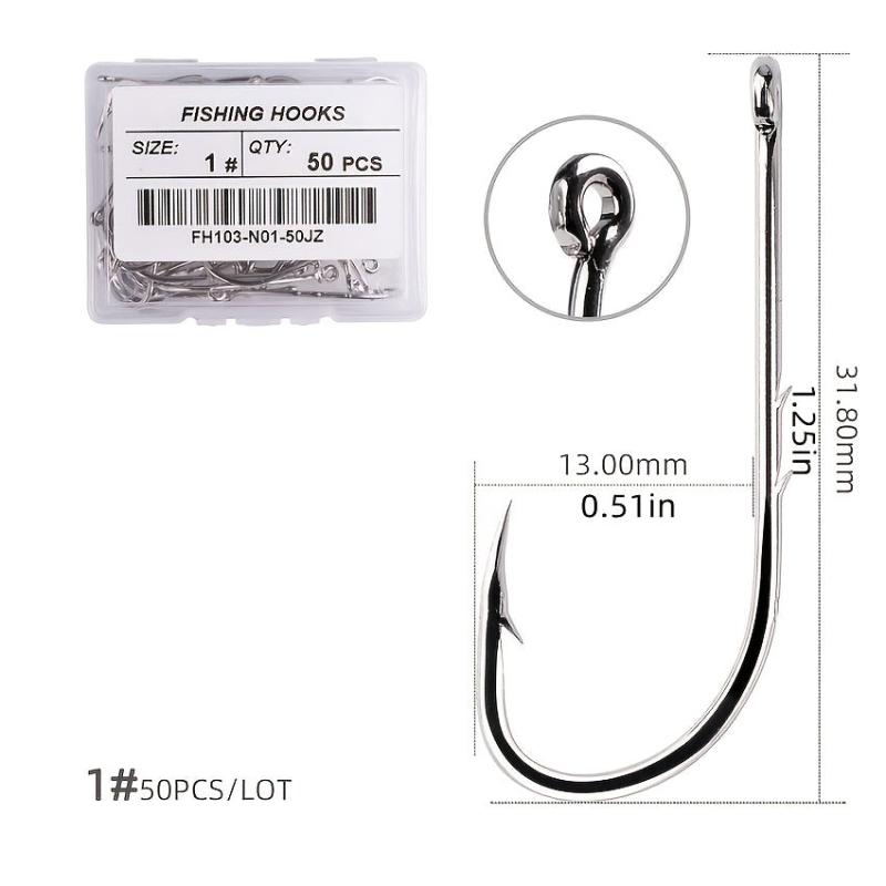 50pcs Circle Carp Eyed Fishing Hook Set Size 1-22 Japan Fishhooks for Seawater