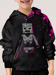 Pixel Robot Print Kid's Hoodie Unisex Pullover