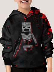 Pixel Robot Print Kid's Hoodie Unisex Pullover