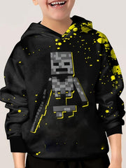 Pixel Robot Print Kid's Hoodie Unisex Pullover