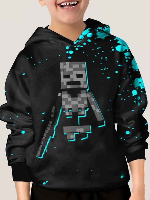 Pixel Robot Print Kid's Hoodie Unisex Pullover