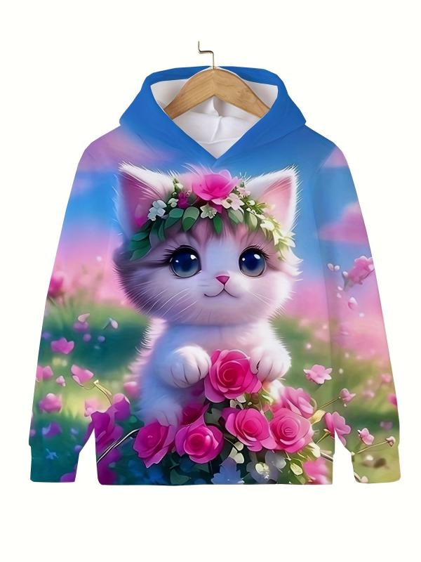 Adorable Kitten Long Sleeve Hoodie Girls Pullover Sweatshirt