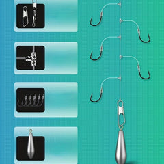 5 Fishhooks Set T Shaped Skewer Fishing Accessories Sizes 3-10 with String