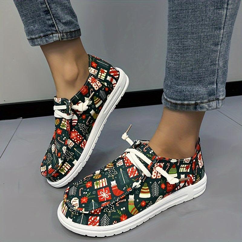 Women's Christmas Tree & Flag Pattern Skateboarding Shoes